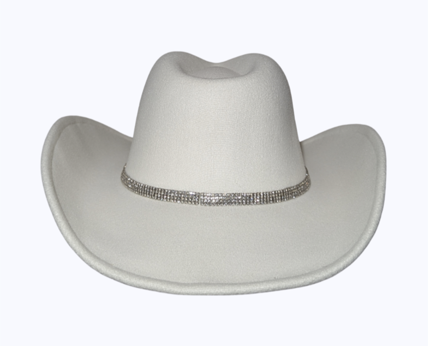 Ivory Studded Designer Band cowboy hat by Redneck Legends — ivory suede-look hat with a sparkling rhinestone-studded crown band