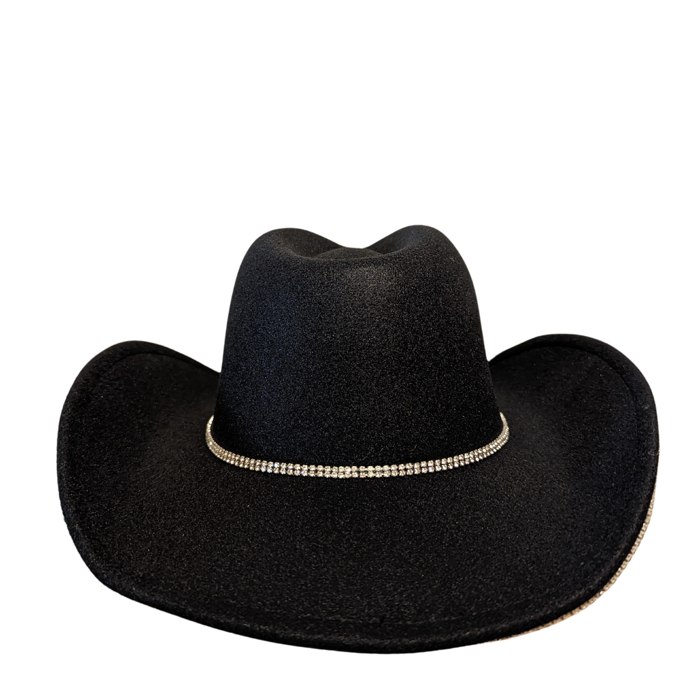 Black Pearl Designer cowboy hat by Redneck Legends — black suede-look hat with a faux pearl and rhinestone brim trim and a crystal crown band
