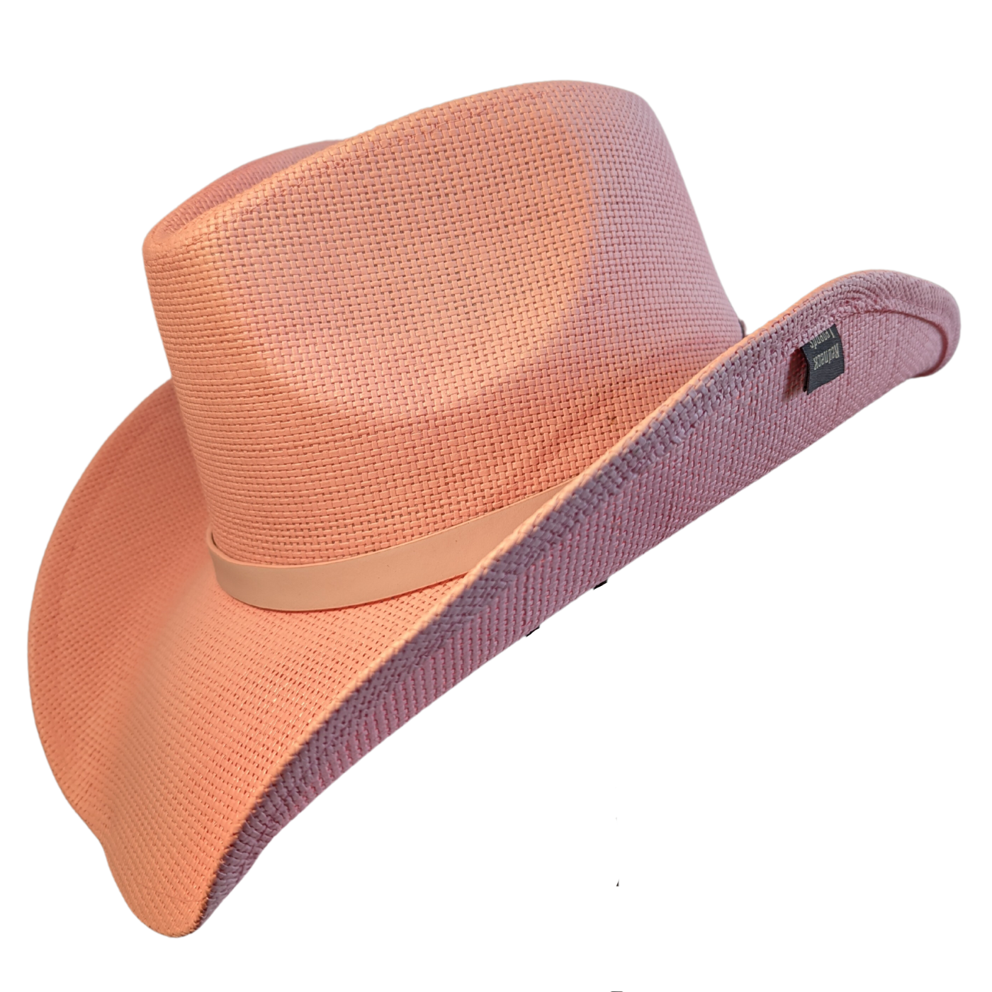 Pink Leather Band cowboy hat by Redneck Legends — sunset-pink woven paper straw hat with a slim tonal vegan-leather band and curled brim