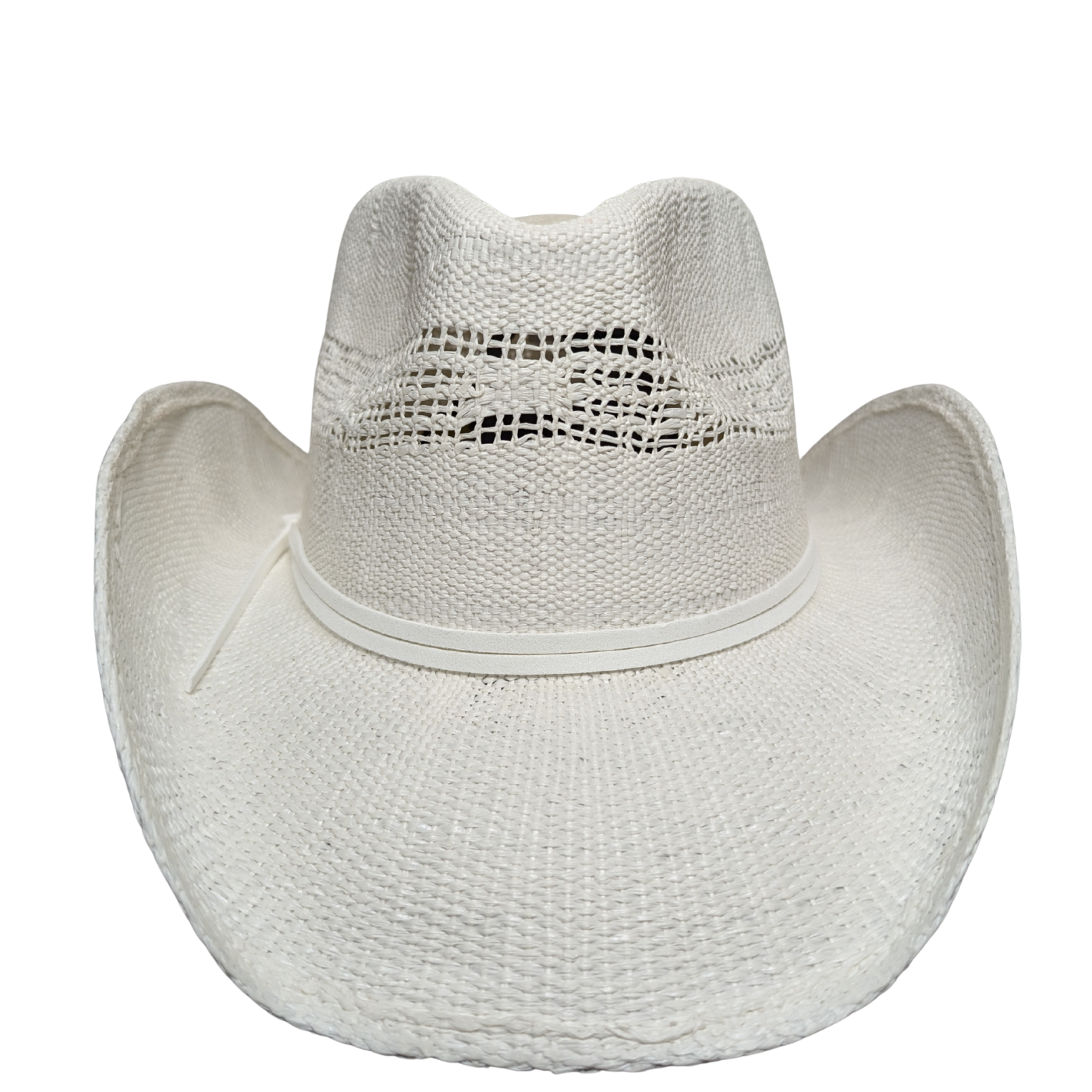 All White Open-Weave Cowboy Hat by Redneck Legends — bright ivory woven straw with an open-weave vented crown and no band hardware