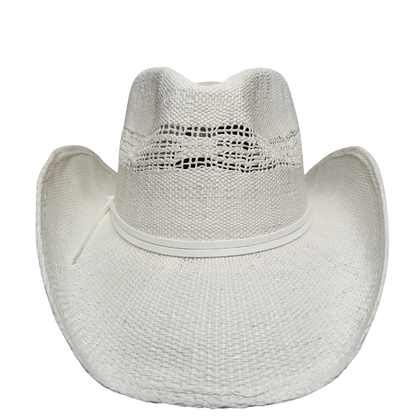 All White Open-Weave Cowboy Hat by Redneck Legends — bright ivory woven straw with an open-weave vented crown and no band hardware