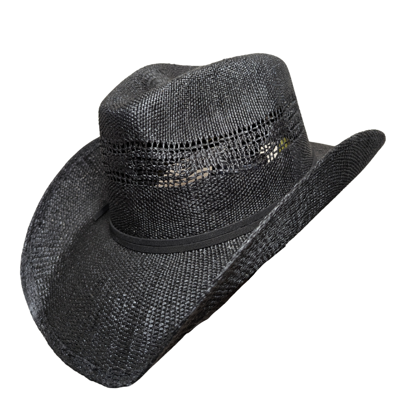 All Black Open-Weave Cowboy Hat by Redneck Legends — blacked-out woven straw with an open-weave vented crown and no band hardware