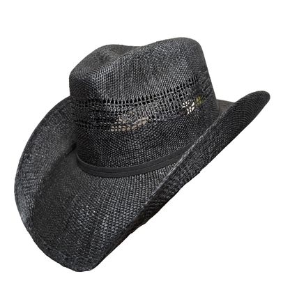 All Black Open-Weave Cowboy Hat by Redneck Legends — blacked-out woven straw with an open-weave vented crown and no band hardware