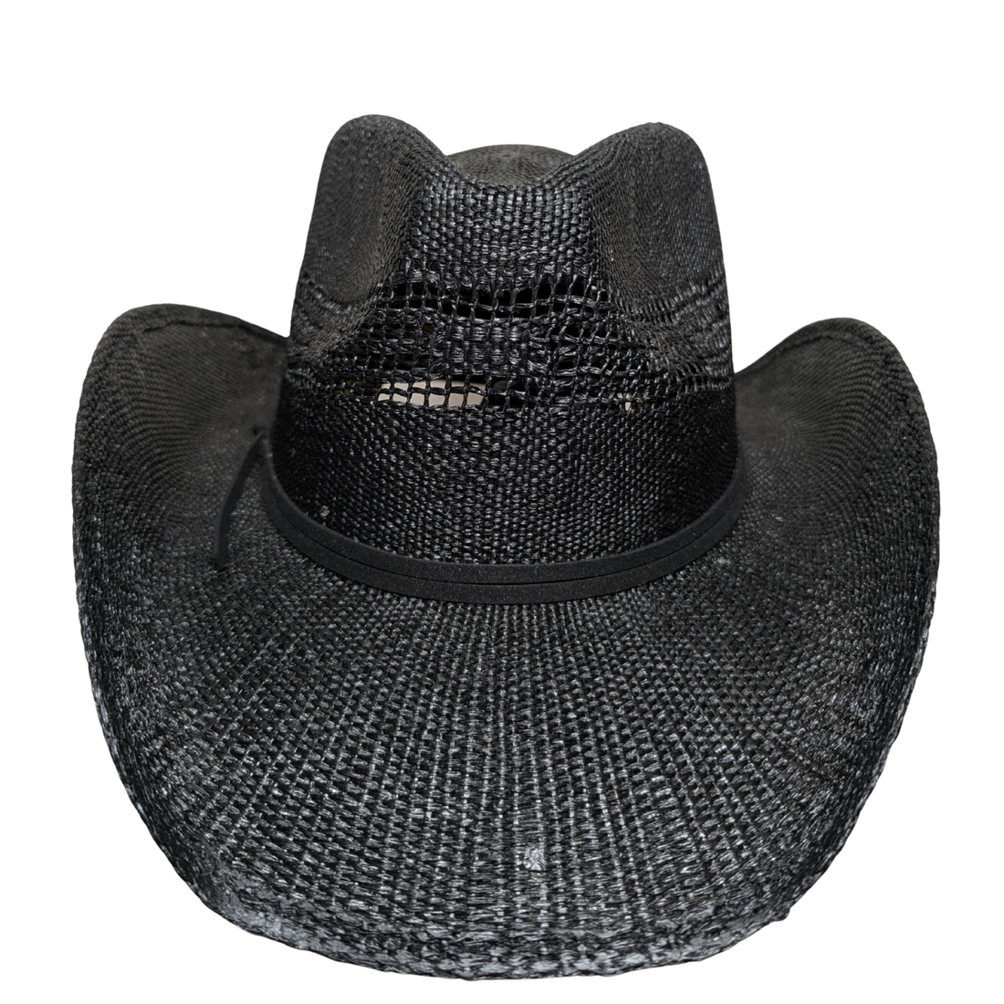 All Black Open-Weave Cowboy Hat by Redneck Legends — blacked-out woven straw with an open-weave vented crown and no band hardware