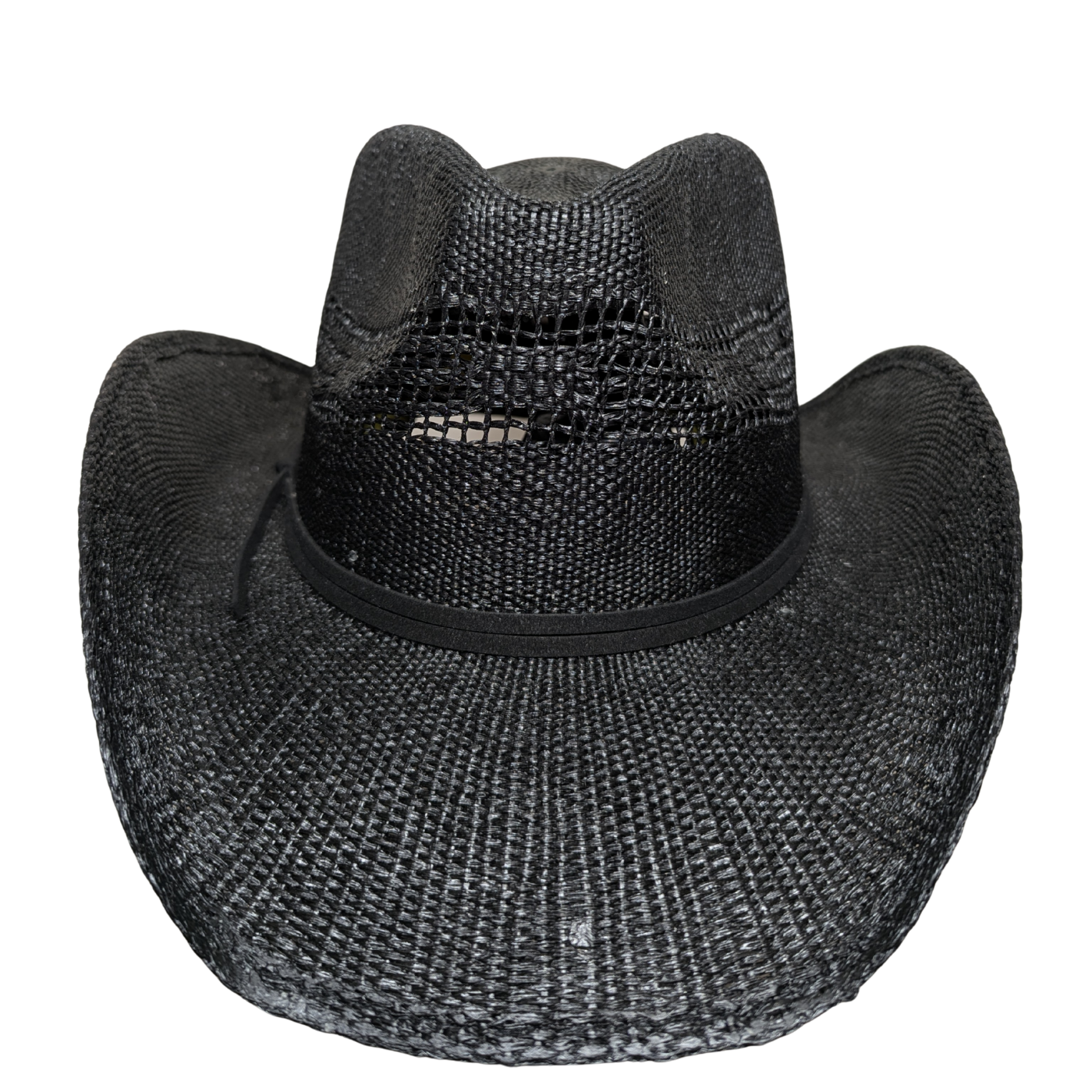All Black Open-Weave Cowboy Hat by Redneck Legends — blacked-out woven straw with an open-weave vented crown and no band hardware