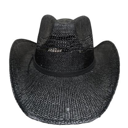 All Black Open-Weave Cowboy Hat by Redneck Legends — blacked-out woven straw with an open-weave vented crown and no band hardware