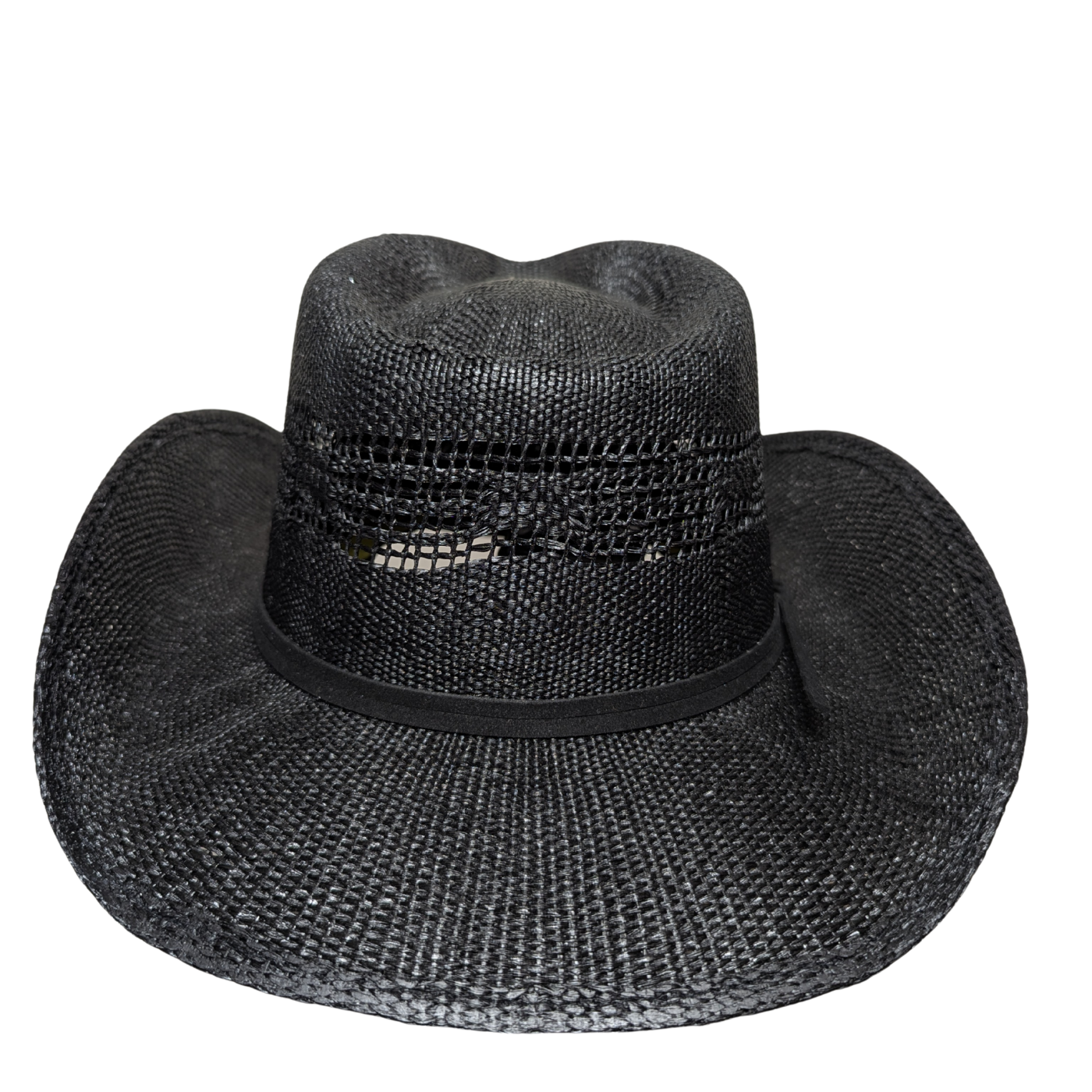 All Black Open-Weave Cowboy Hat by Redneck Legends — blacked-out woven straw with an open-weave vented crown and no band hardware