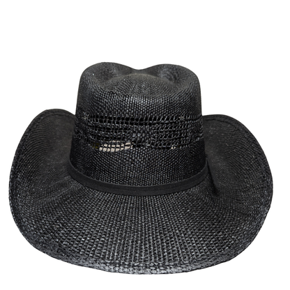 All Black Open-Weave Cowboy Hat by Redneck Legends — blacked-out woven straw with an open-weave vented crown and no band hardware