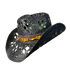 Black Wicker Cowboy Hat by Redneck Legends — blacked-out open-weave straw with a brown faux-suede band, wood beads, and an amber gem concho