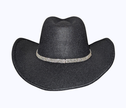 Black Studded Designer Band cowboy hat by Redneck Legends — black suede-look hat with a sparkling rhinestone-studded crown band