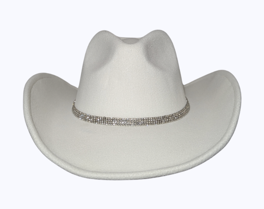 Ivory Studded Designer Band cowboy hat by Redneck Legends — ivory suede-look hat with a sparkling rhinestone-studded crown band