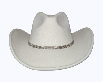 Ivory Studded Designer Band cowboy hat by Redneck Legends — ivory suede-look hat with a sparkling rhinestone-studded crown band