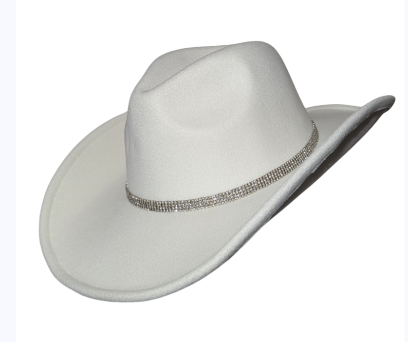 Ivory Studded Designer Band cowboy hat by Redneck Legends — ivory suede-look hat with a sparkling rhinestone-studded crown band