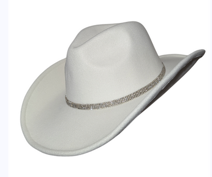 Ivory Studded Designer Band cowboy hat by Redneck Legends — ivory suede-look hat with a sparkling rhinestone-studded crown band
