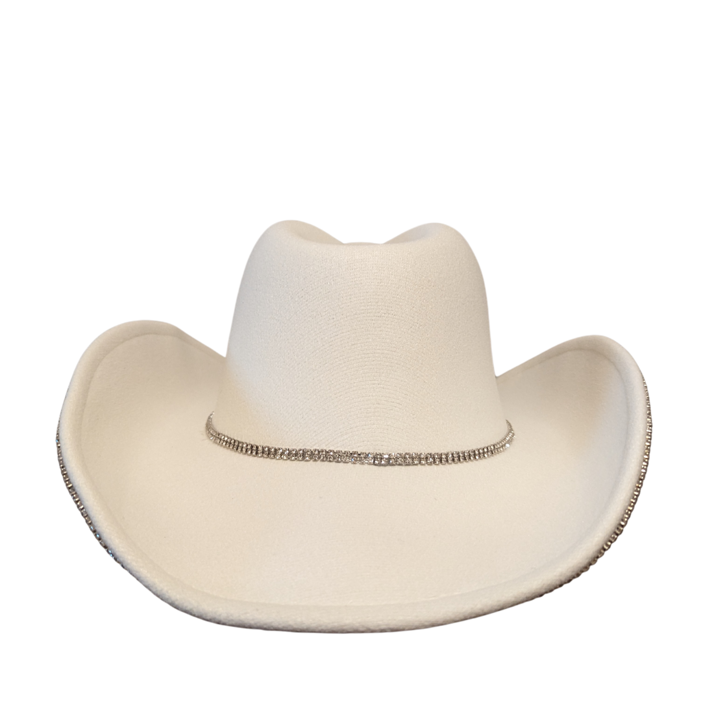 Ivory Pearl Designer cowboy hat by Redneck Legends — ivory hat with a faux pearl and rhinestone brim trim and a crystal band