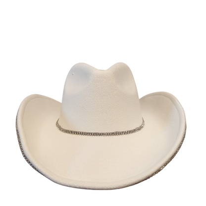 Ivory Pearl Designer cowboy hat by Redneck Legends — ivory hat with a faux pearl and rhinestone brim trim and a crystal band