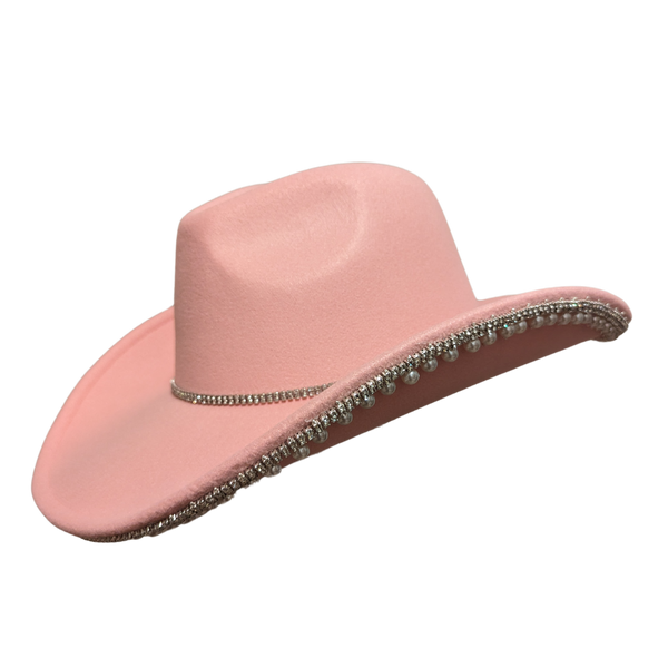 5479 Pearl Hat Shiny Cowboy Wide Brim Womens Hat Party Hats Pearl Drop-pink il_1080xN.5139162597_oa8a.jpg main image 2