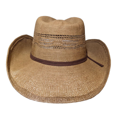 All Tan Open-Weave Cowboy Hat by Redneck Legends — back view with brown suede band tie and vented open-weave crown panels
