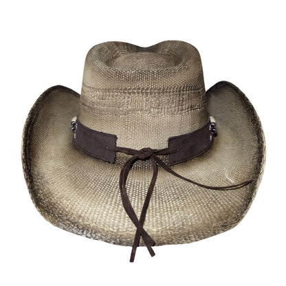 Beaded Longhorn Cowboy Hat - back view with brown suede tie cord