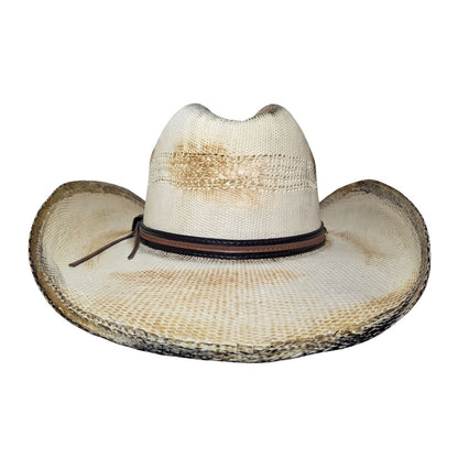 Ivory Scorched Vented Cowboy Hat - back view with brown tie cord