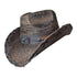 Longhorn Laced Brim Cowboy Hat - side view showing dark antiqued straw, whip-stitched brim, vented crown, and longhorn concho band
