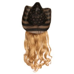 USA Cowboy Hat with Curly Blonde Hair