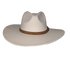 Ivory Western Fedora Hat by Redneck Legends — creamy ivory suede-look fedora with a pinched crown, wide flat brim, and a stitched brown leather band with buckle