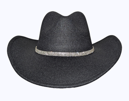 Black Studded Designer Band cowboy hat by Redneck Legends — black suede-look hat with a sparkling rhinestone-studded crown band