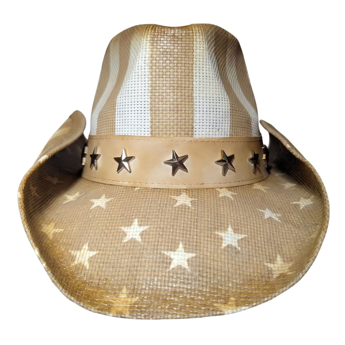 Tan Stars &amp; Stripes Cowboy Hat - front view with five-star tan band