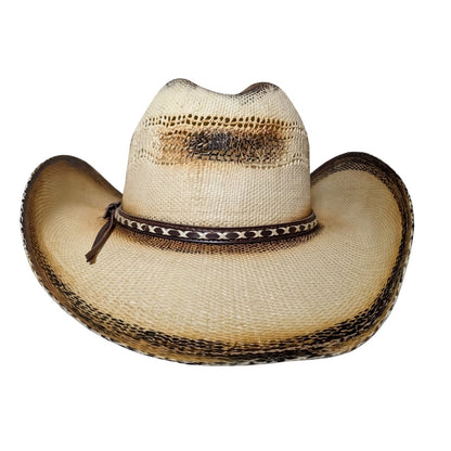 Toasted Criss-Cross Band Cowboy Hat by Redneck Legends — back view with leather band tie, vented crown panels, and toasted two-tone shading
