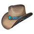 Turquoise Rose Concho Cowboy Hat - side view showing toasted brown straw, turquoise stone concho, and embroidered underbrim panel