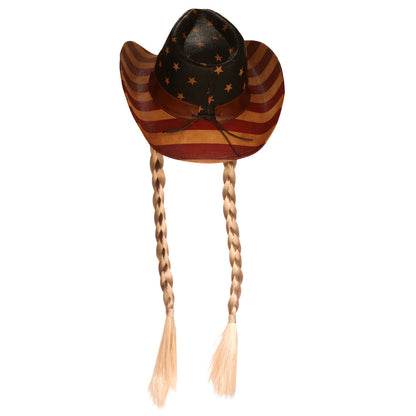 Frobie Keith American Flag Cowboy Hat by Redneck Legends — American flag print across woven straw with a classic cattleman crown and wire brim