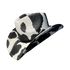 Black Cow Print Cowboy Hat by Redneck Legends — black-and-white cow-print spots on white basketweave straw with a tonal black band