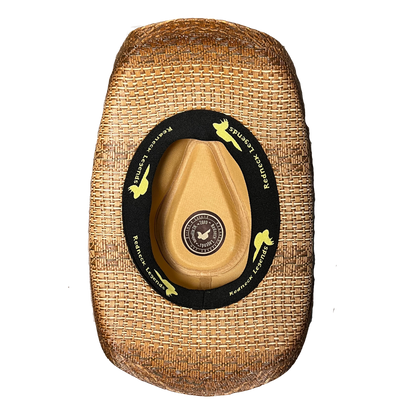 Brown Croc-Band Concho Cowboy Hat by Redneck Legends — sun-faded tan woven straw with a brown croc-embossed leather band, silver studs, and a Western concho