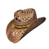 Brown Wicker Cowboy Hat by Redneck Legends — burnished copper-brown open-weave straw with a brown faux-suede band, wood beads, and an amber gem concho