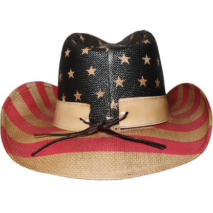 Frobie Keith American Flag Cowboy Hat by Redneck Legends — American flag print across woven straw with a classic cattleman crown and wire brim