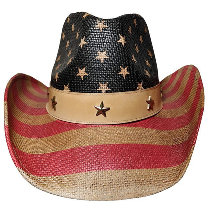 Frobie Keith American Flag Cowboy Hat by Redneck Legends — American flag print across woven straw with a classic cattleman crown and wire brim