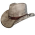 Snakeskin Leather Band cowboy hat by Redneck Legends — cream-and-brown snakeskin-print woven straw with a brown croc-embossed leather band, silver concho, and studs