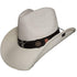 White Longhorn Bull Cowboy Hat by Redneck Legends — white woven straw with a black leather band, silver longhorn steer-head, and brass longhorn concho
