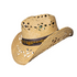 Tan Wicker Cowboy Hat by Redneck Legends — natural open-weave straw with a brown faux-suede band, wood beads, and an amber gem concho