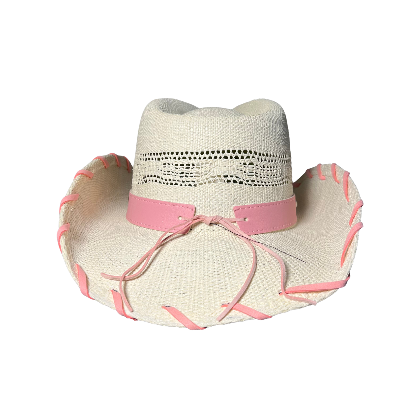 White Pink Leather Cowboy Hat