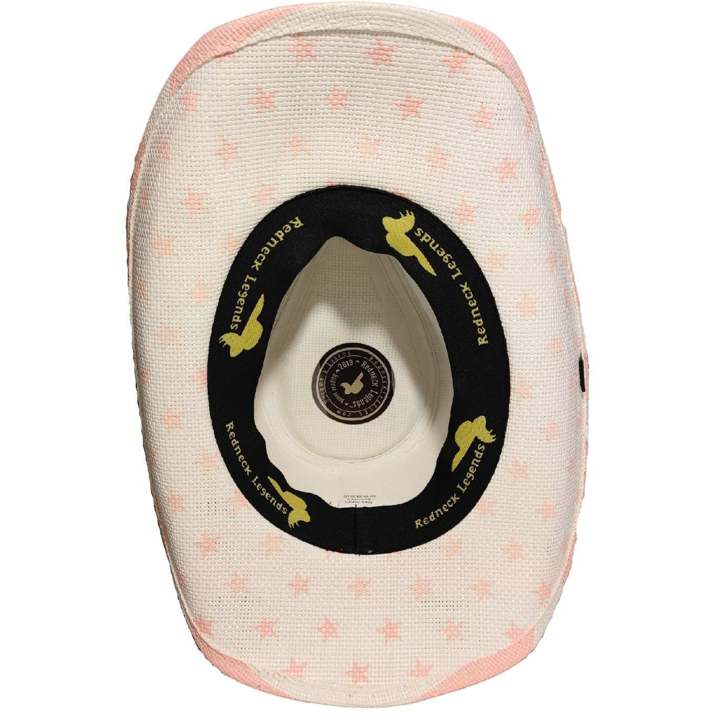 White &amp; Pink American Flag Cowboy Hat by Redneck Legends — white woven straw with a soft-pink American flag print, pink stars and stripes, and a white band with silver star studs