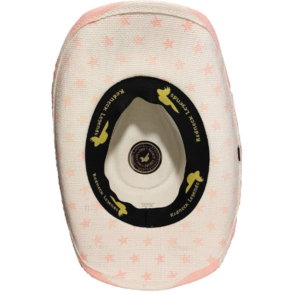 White &amp; Pink American Flag Cowboy Hat by Redneck Legends — white woven straw with a soft-pink American flag print, pink stars and stripes, and a white band with silver star studs