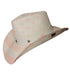 White & Pink American Flag Cowboy Hat by Redneck Legends — white woven straw with a soft-pink American flag print, pink stars and stripes, and a white band with silver star studs